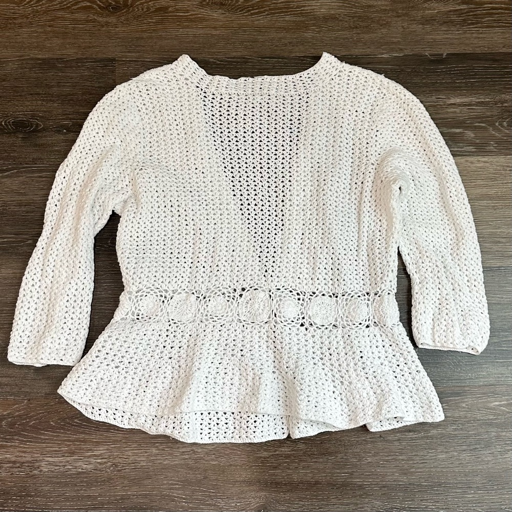 JM Collection White Crochet Lace Cardigan XL Boho Coastal Cottagecore Knit - Picture 8 of 8
